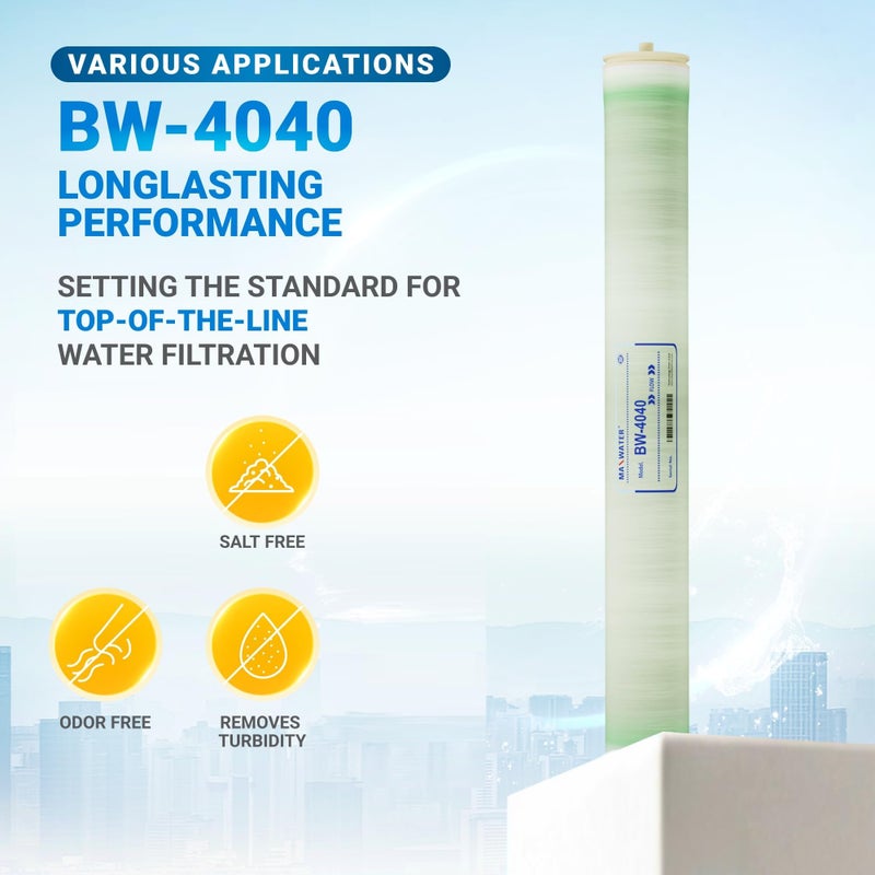 Max Water 4" x 40" BW-4040 / TW30-4040 2400 GPD Brackish Water RO Membrane Perfect for Car Wash, Whole House & Industrial Applications | Compatible with AG4040FF, RE4040-BE and more - Image 3